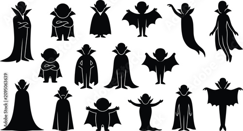фотографія Black silhouettes of vampires in various poses for Halloween
