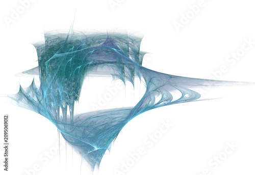 Cuadro en lienzo Vibrant digital fractal art featuring glowing blue, cyan, and golden light trails swirling around a central dark void