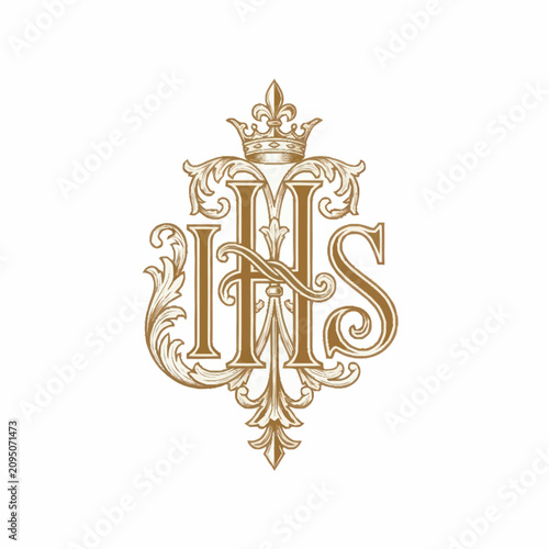 Ornate Monogram with Crown and Floral Design.
