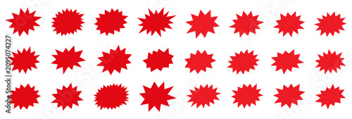 Red starburst sale sticker set. Flash explosion star burst badges collection, blank promotional price tag and special offer discount comic explosion labels bundle