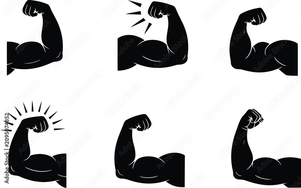 Obraz premium Set of muscular arm flex icons vector illustration