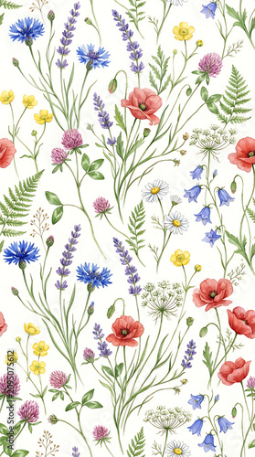 Colorful wildflower seamless pattern