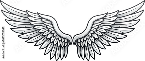 Tableau sur toile Elegant White Angel Wings Graphic, Stylized Feathered Wings Illustration