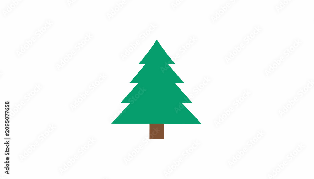 Fototapeta premium Simple green pine tree silhouette icon isolated on white.