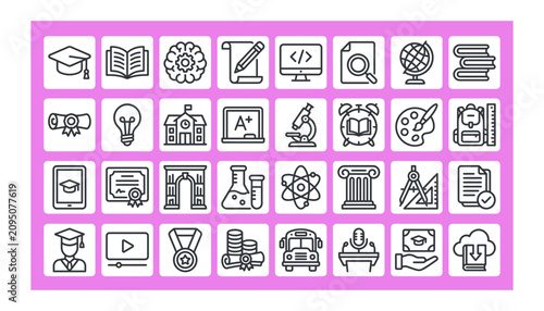 Education Science Technology Line Icons Vector Collection