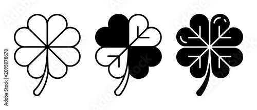 Fotografie Four Leaf Clover Icons Set PNG outline filled bicolor
