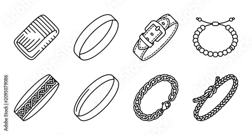 Foto Jewelry Icons Set, Bracelet Collection, Accessory Graphics, Handcrafted Style Ve