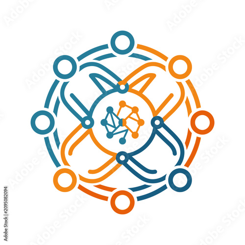 Circular network of people icons around central brain node.