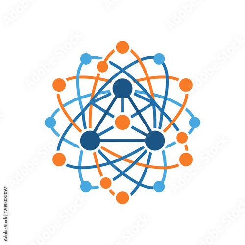 Circular network data structure and technical system icon.