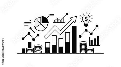 Financial growth charts coins and an idea lightbulb