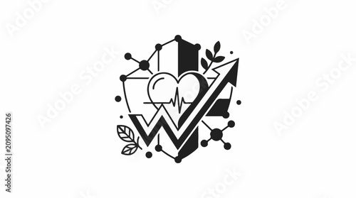 Abstract graphic with heart growth arrow and molecular structure