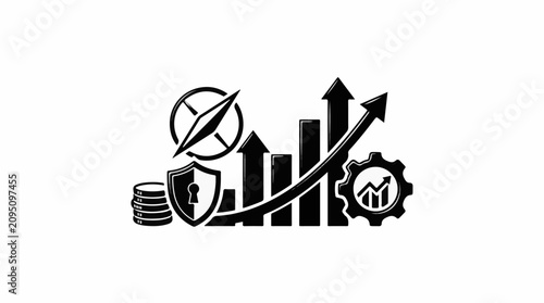 Growth security and direction symbols against white background