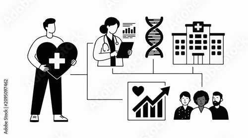 Health icons heart doctor DNA hospital graph people