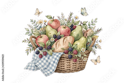 basket with flowers and fruits