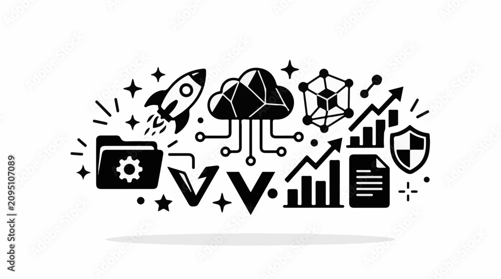 Fototapeta premium Collection of icons representing technology growth and security
