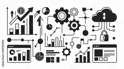 A collection of data analysis and cloud computing icons
