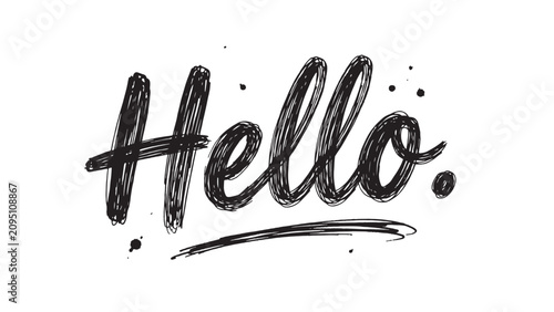 Hello brushstroke typography with ink splatters