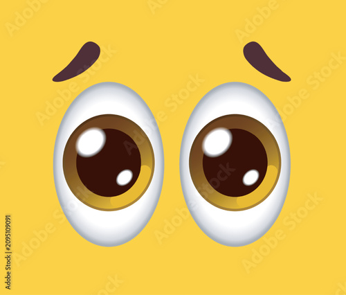 Canvastavla Large glossy brown cartoon eyes with bright highlights and raised eyebrows creat