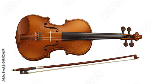 Fotografie Classical Violin with Bow Isolated on White Background