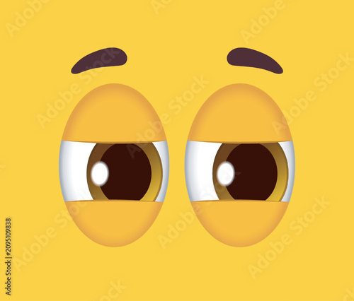 Foto Brown cartoon eyes looking sideways with lowered eyelids and eyebrows, expressin