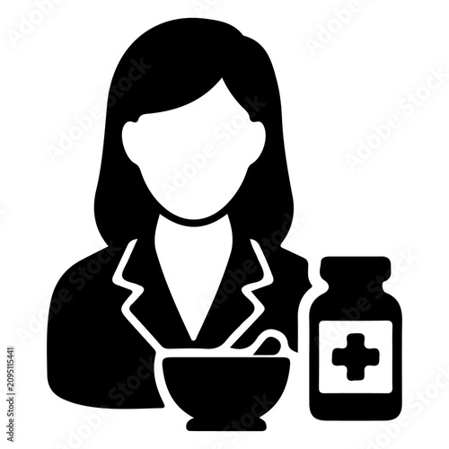 Female Pharmacist and Pharmacy Icon