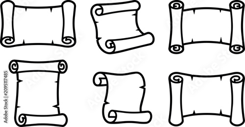 Black and white scroll paper frame line art collection