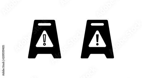 Vector illustration of wet floor sign icon set, caution sign for slippery surfaces on a transparent background
