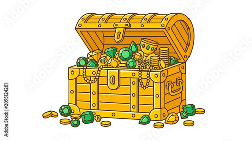 Φωτογραφία Treasure Chest Overflowing with Gold Coins and Emeralds