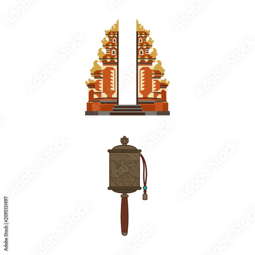 Foto Flat Illustration Featuring a Traditional Balinese Candi Bentar Split Gate and a