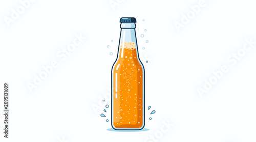 Photography Sparkling Orange Soda Bottle: A refreshing glass bottle filled with bubbly, bright orange soda, perfect for a summer day or any celebration