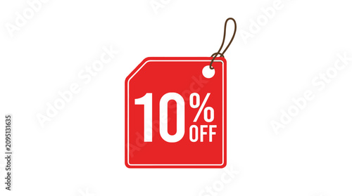 Fotografie 10% Off Tag: A vibrant red tag announces a 10% discount, perfect for sales promotions and retail marketing