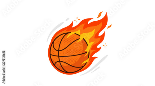 Flaming Basketball: A dynamic illustration of a basketball engulfed in intense flames, symbolizing passion, energy, and a heated game.