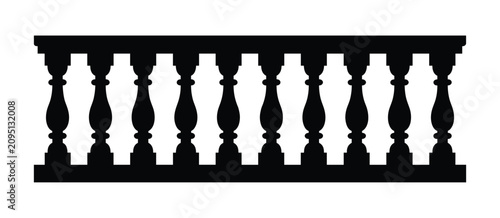 Obraz na plátně Balustrade Silhouette: A graphic silhouette of a classic balustrade railing, featuring a repeating pattern of ornamental balusters and a smooth top rail, rendered in a bold black form