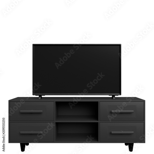 Canvas Print Modern black entertainment center with a television on top, designed for contemporary living rooms