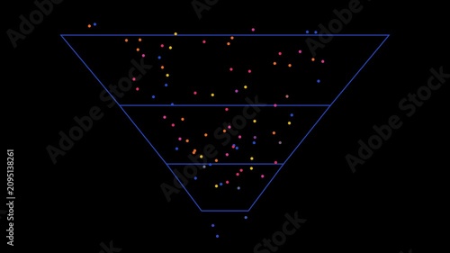 Sales funnel conversion animation with animated particles representing customer journey and data flow 4k