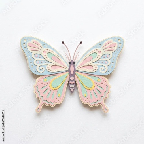 Colorful Butterfly with Intricate Wing Patterns and Soft Pastel Colors.