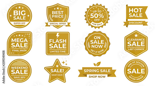 Fotografi Golden sale stickers and badges.