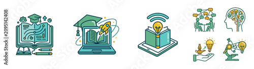essence of modern education, blending traditional learning with innovative technology. The imagery highlights a journey from books to digital platforms, symbolizing growth and enlightenment. 