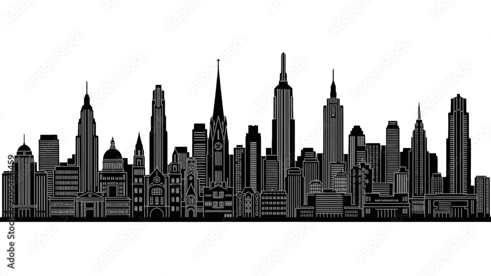 Fototapeta premium New York City skyline silhouette illustration.