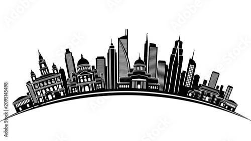 Foto Black and white illustration of city skyline.
