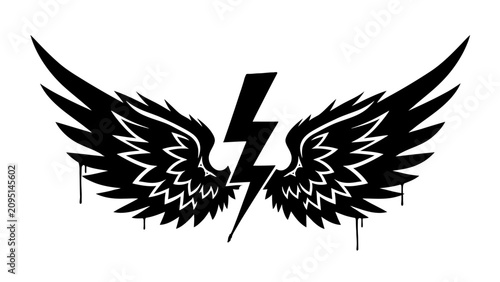 Obraz na płótnie Black graphic design with wings and lightning bolt.