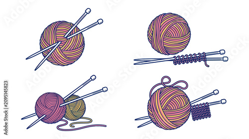 Foto Colorful yarn balls with knitting needles.
