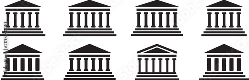 Foto Set of classic antique temple building architecture vector icons with pillars and pediments representing historic government museum bank and courthouse structures for urban city design