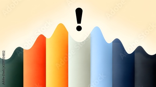 Vibrant Multicolored Bar Graph with Exclamation Mark Highlighting Data Insights and Trends in Minimalist Design