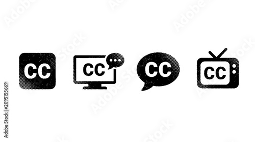 This image showcases closed caption icons in a stylish halftone vector art format, highlighting the importance of accessibility and inclusion in video content.