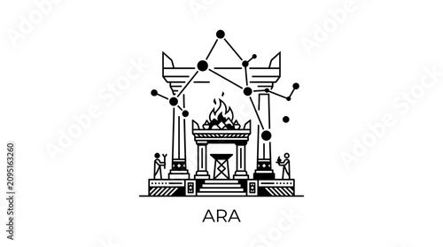 Foto Ancient ritual altar with fire and constellation vector illustration