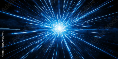 Canvastavla Abstract quantum particle acceleration with bright blue laser streaks