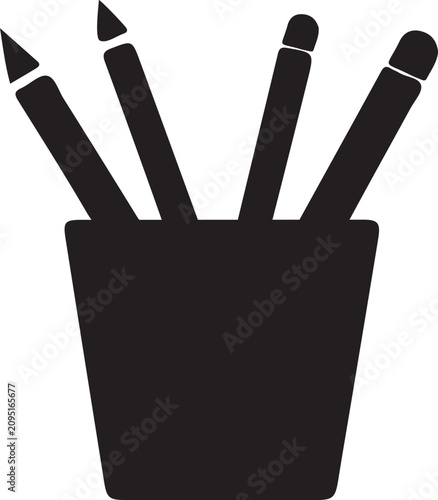 Pencil and Paintbrush Holder Silhouette Icon for Art and Education