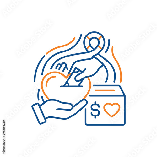 Fotografía Donation icon, hand giving money to heart, charity and healthcare concept