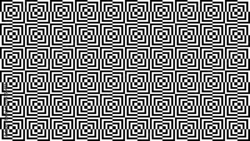Foto Black and white seamless geometric pattern with concentric squares and checkerboard intersections, creating a bold optical illusion in a modern Op Art style